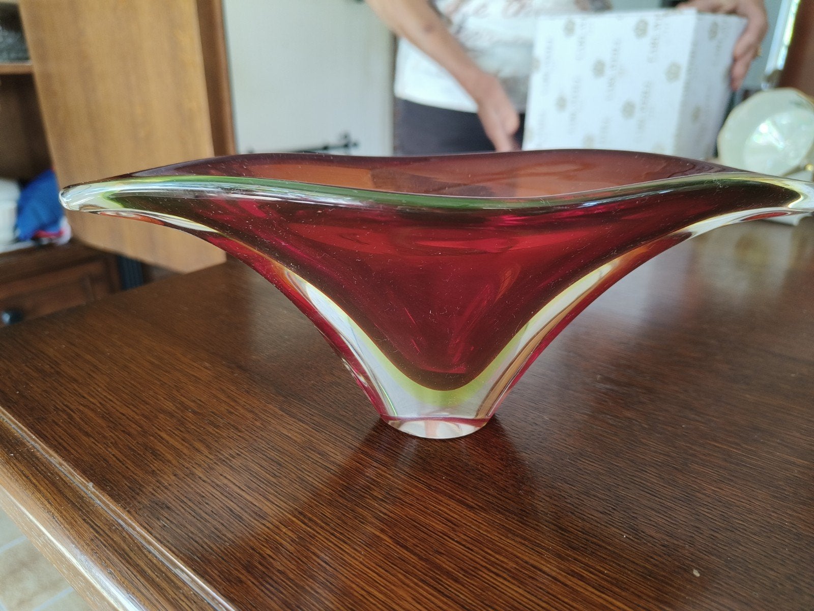Decoratieve glazen schaal rood/oranje - 9x26x10 cm, Ophalen of Verzenden