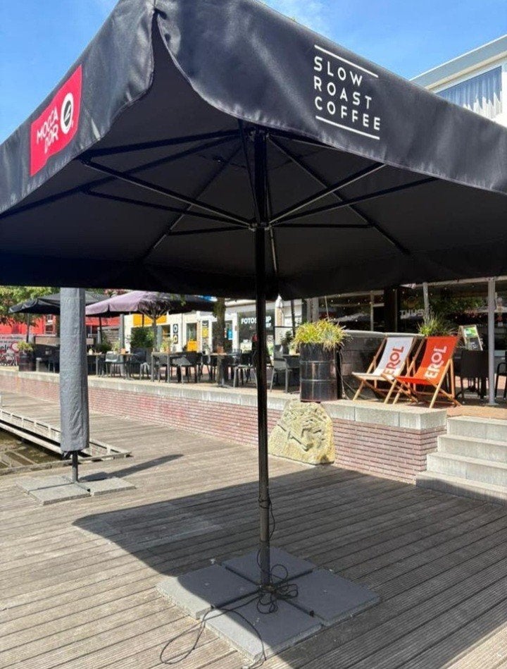 Nieuwe in doos Horeca Parasol 3.5 x 3.5 meter mocca d or, Ophalen of Verzenden, Nieuw, 3 tot 4 meter