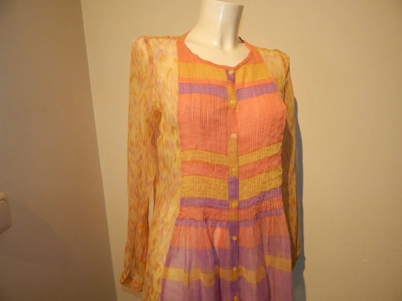 Antik Batik zijde tuniek felle kleuren uitlopend 38, Kleding | Dames, Maat 38/40 (M), Zo goed als nieuw, Antik Batik, Meerkleurig