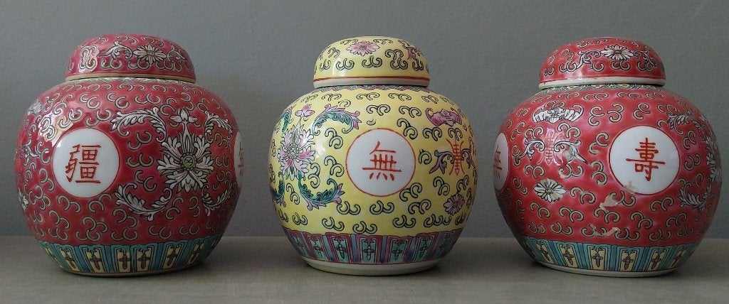 3x Chinese Mun Chou gemberpotten - Porselein - 1950, Antiek en Kunst, Ophalen of Verzenden