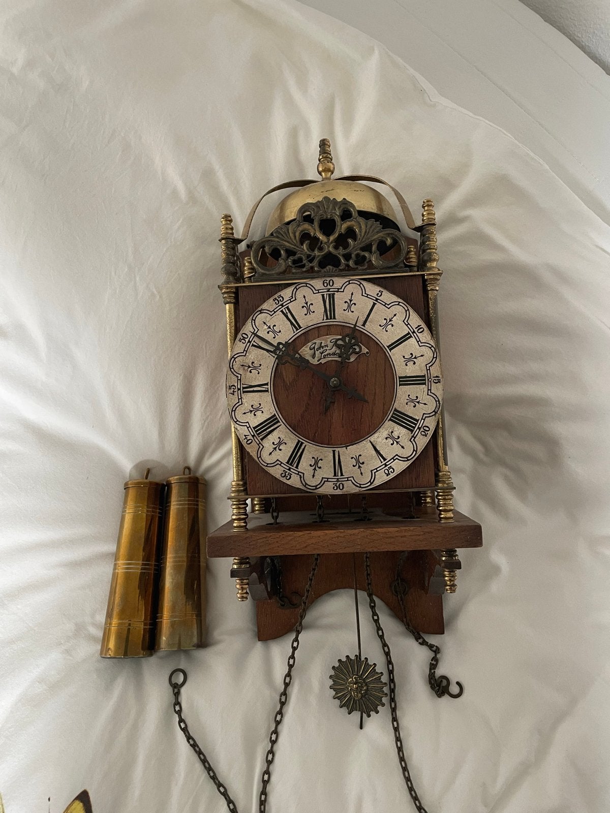Antieke John London wandklok met kettingen en gewichten, Ophalen of Verzenden
