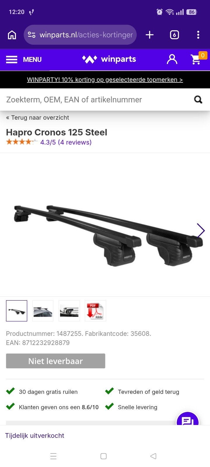 Hapro Cronos 125 Steel dakdragers - Zo goed als nieuw, Auto diversen, Dakdragers, Ophalen, Zo goed als nieuw