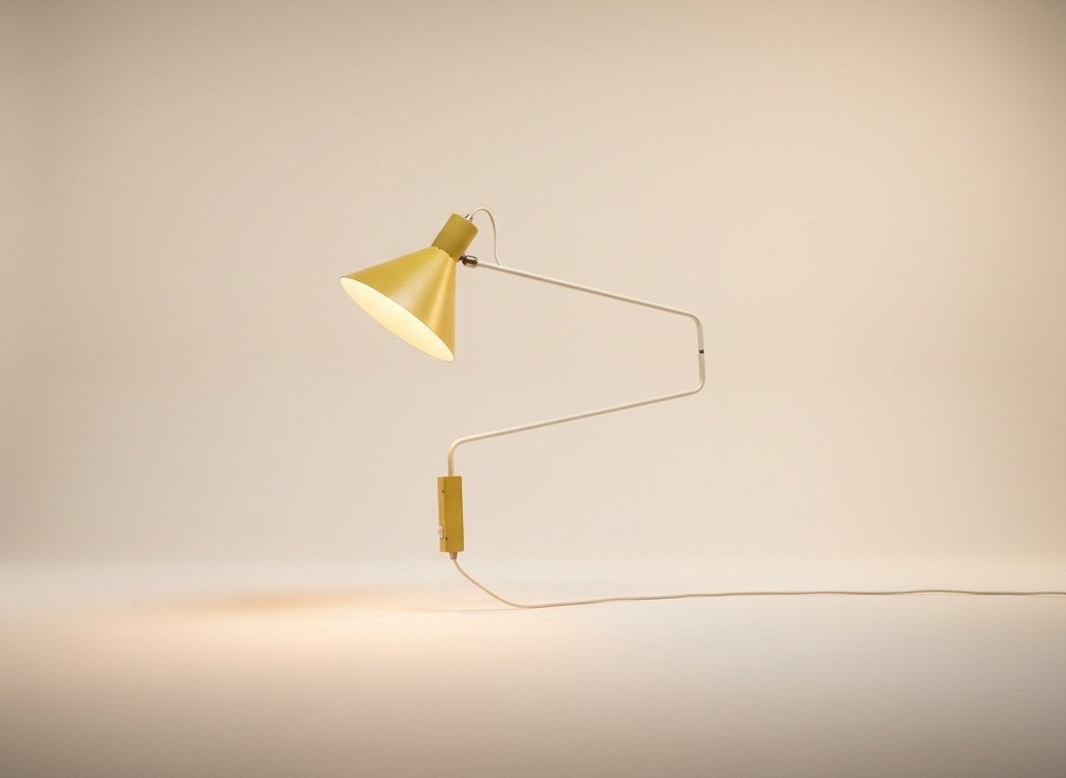 Vintage Anvia Paperclip Wandlamp Geel - J.J.M. Hoogervorst, Ophalen of Verzenden