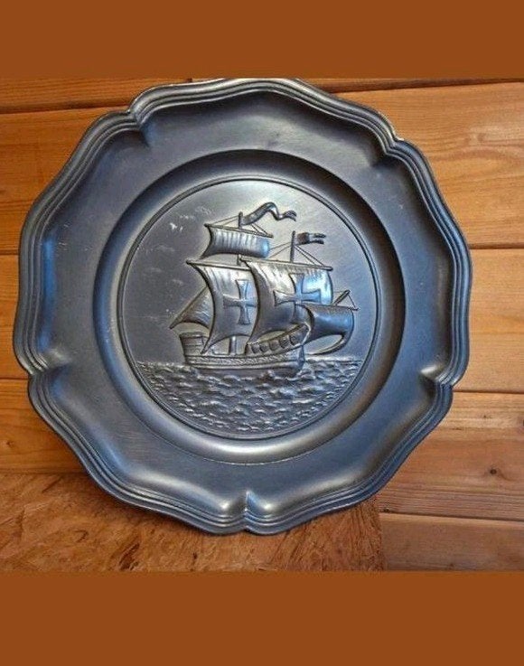 Vintage tinnen bord boot ,oud schip, Ophalen of Verzenden