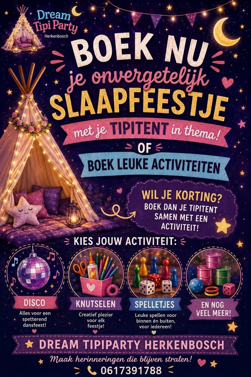 DreamTipiParty Herkenbosch magische slaapfeestjes, Ophalen, Nieuw, Feestartikel, Verjaardag
