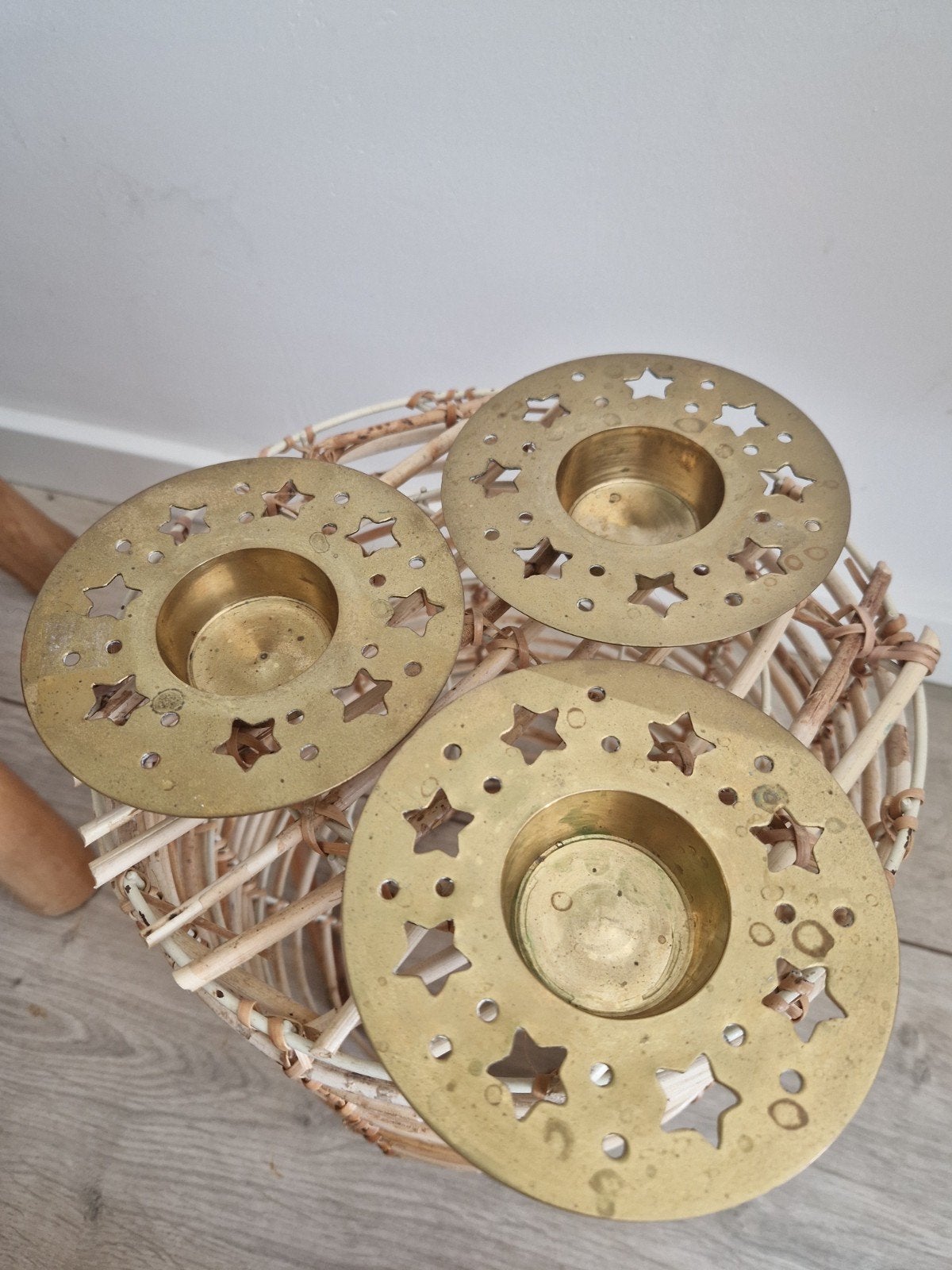 Messing waxinelichthouder goud vintage brocante, Ophalen of Verzenden, Waxinelichthouder