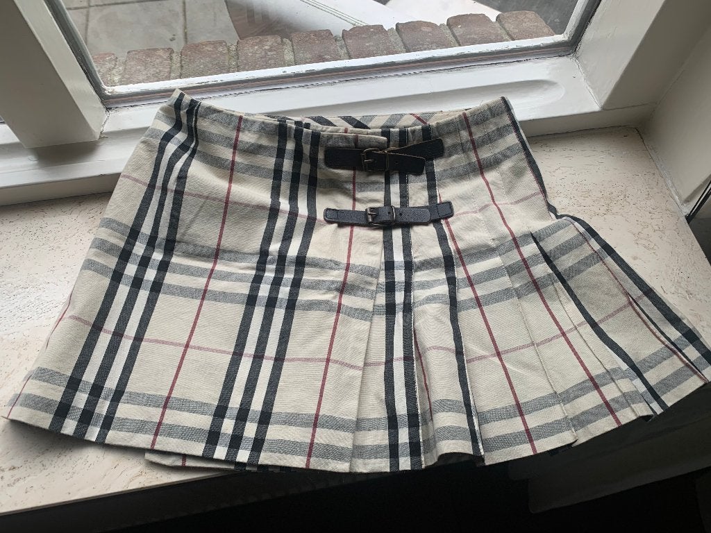 BURBERRY ORGINELE ROK MET LEDEREN  MAAT 8 EN SPLINTERNIEUW, Meisje, Ophalen of Verzenden, Jurk of Rok, BURBERRY