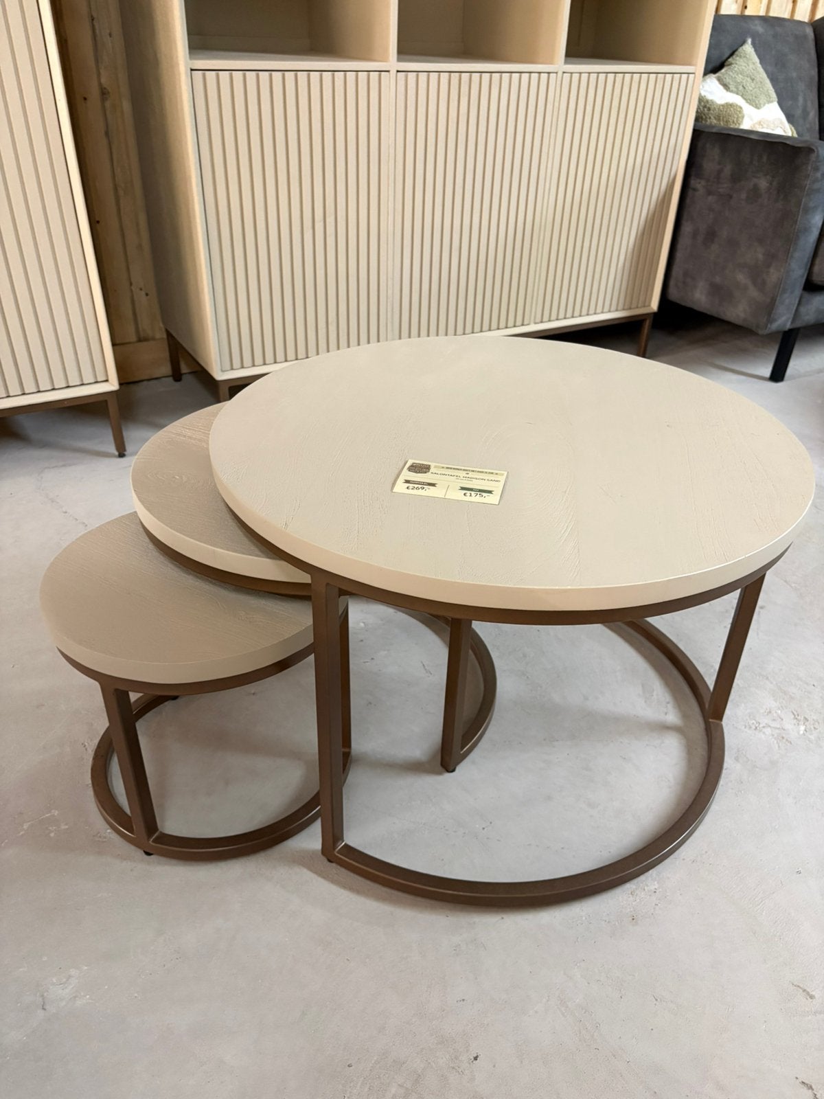 Salontafelset Madison Sand – 3 tafels voor €175!, Ophalen of Verzenden, Nieuw, Rond