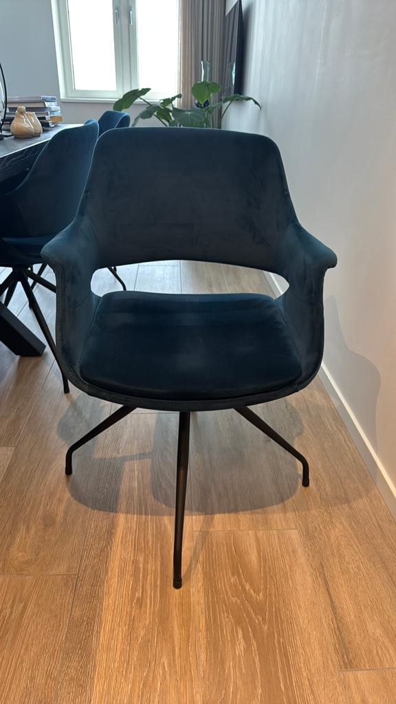 Eetkamerstoel blauw “Metz Blue” van Trendhopper, Huis en Inrichting, Stoelen, Ophalen, Zo goed als nieuw, Blauw, Vijf, Zes of meer stoelen