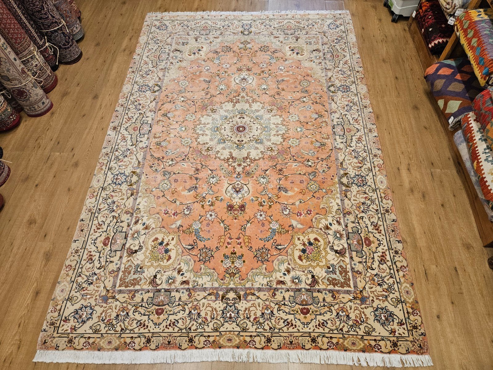Vintage handgeknoopt perzisch tapijt tabriz 50raj 313x204, Info@SlatsAntiek.nl, Tweedehands, Perzisch, 200 cm of meer