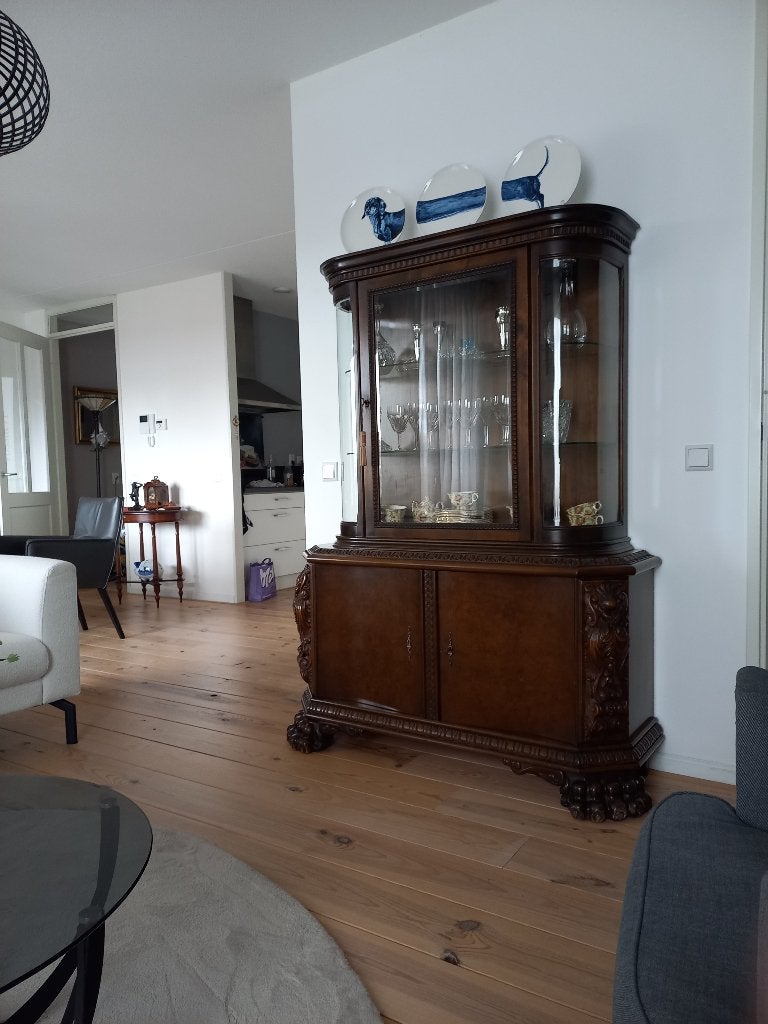 Mooie antieke kast met gebogen glas, Ophalen, Gebruikt, 100 tot 150 cm, Klassiek antiek