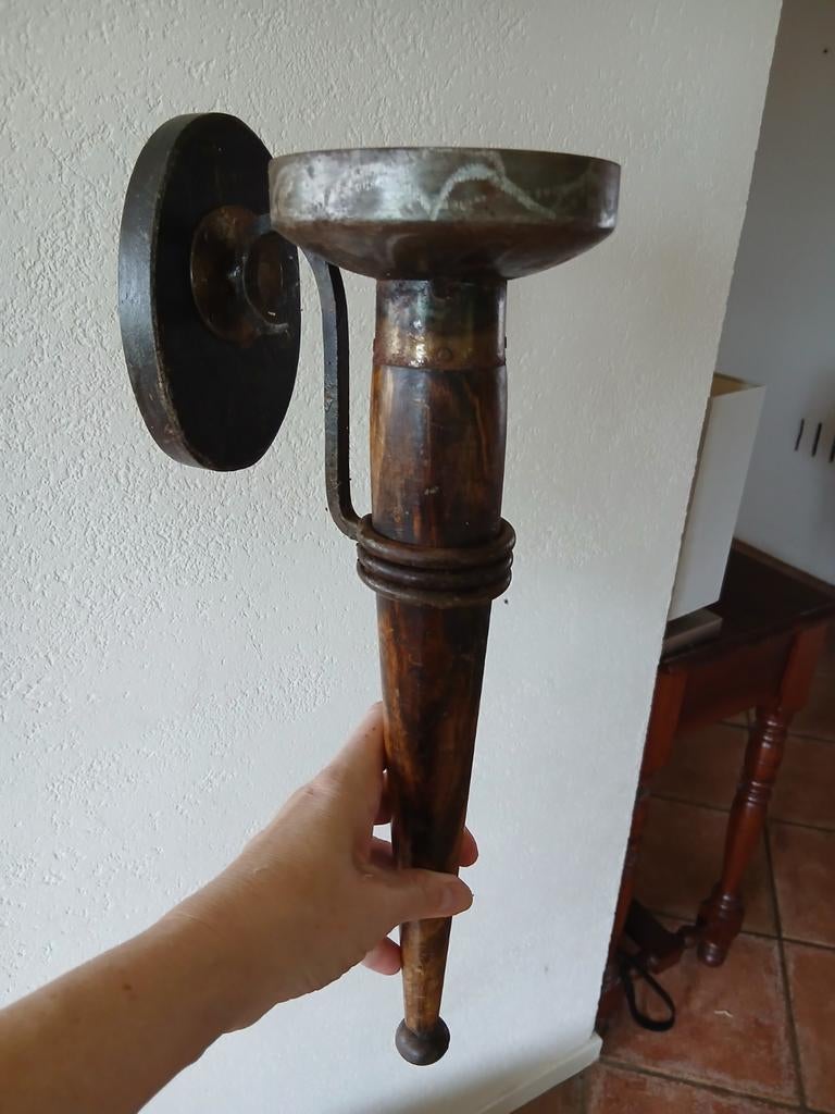 Set van 2 Vintage Houten Wandkandelaars / Fakkels, Ophalen of Verzenden
