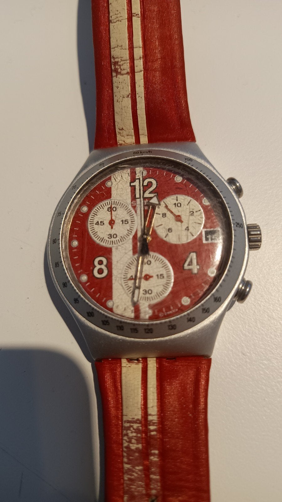 Swatch Irony Chrono 'Red Batch' (YCS4026) uit 2003, Sieraden, Tassen en Uiterlijk, Horloges | Heren, Staal, Polshorloge, Swatch