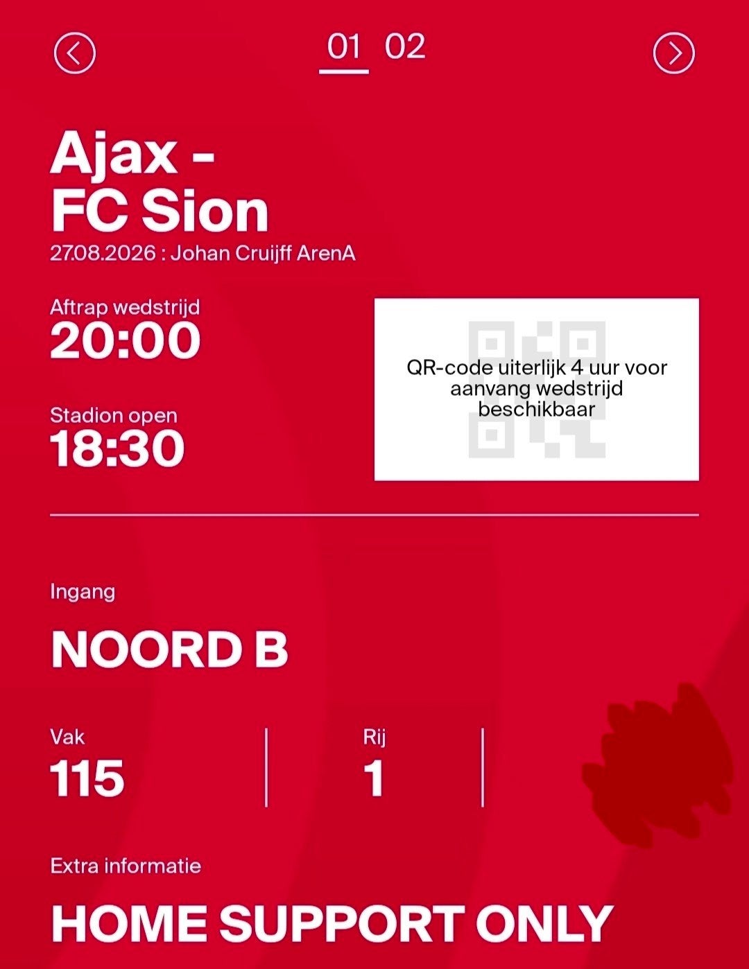 Ajax - FC Sion 2x Naast Elkaar op de 1e Ring - Rij 1, Twee personen, Augustus