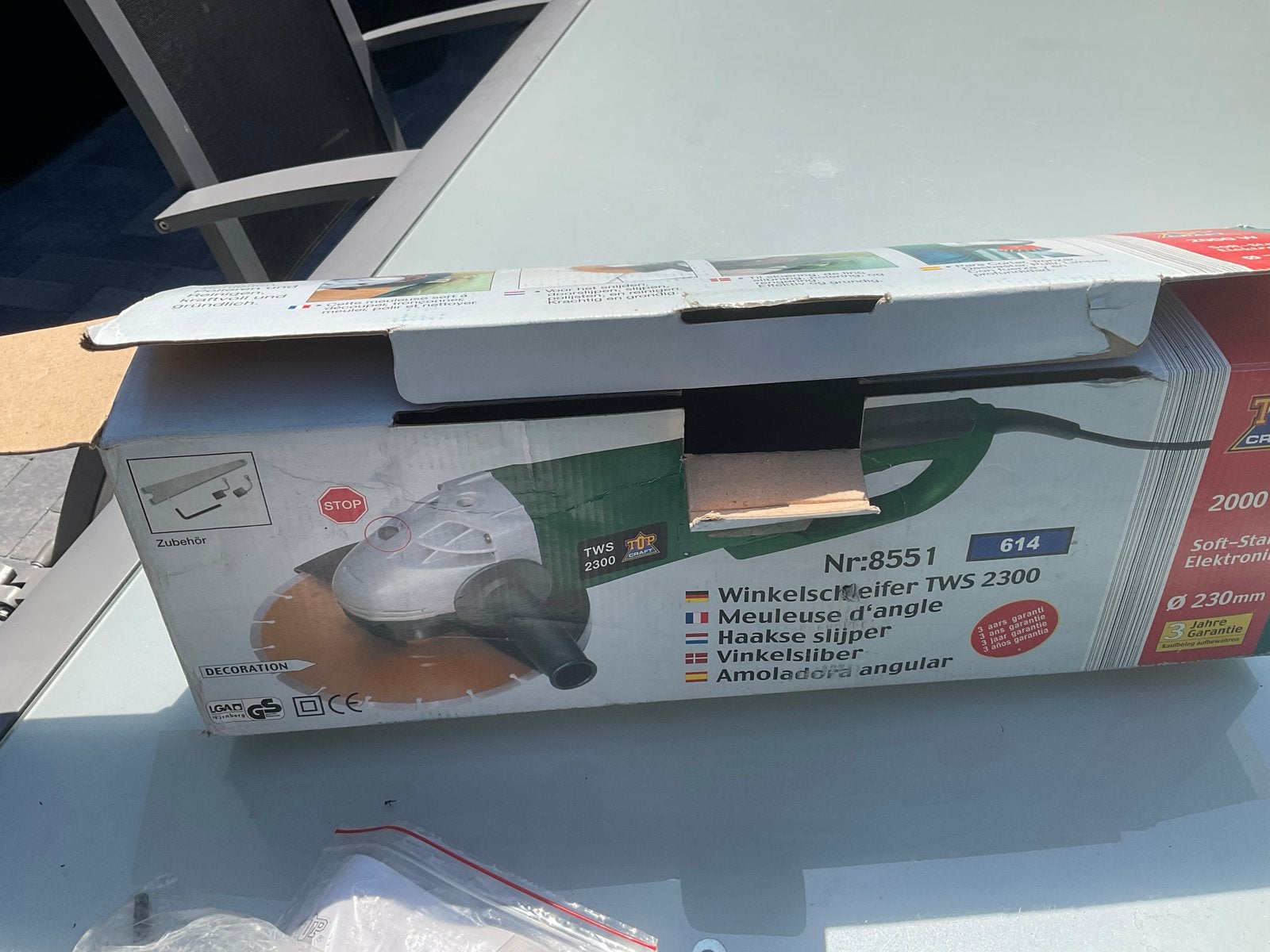 Top Craft Grote Haakse Slijper TWS 2300 - Weinig gebruikt, Ophalen of Verzenden, Zo goed als nieuw, 1000 watt of meer, Haakse handslijpmachine