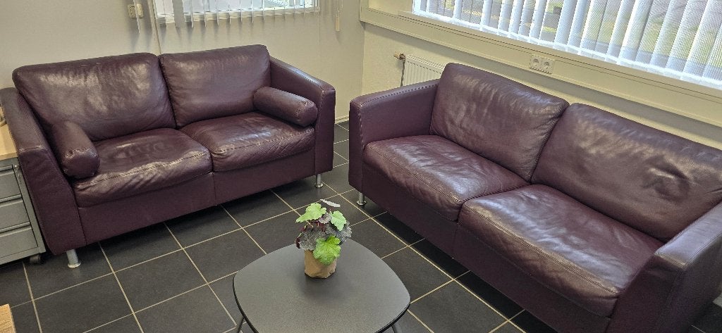 2-delig leren bankstel – Aubergine, Ophalen, Gebruikt, 150 tot 200 cm, Rechte bank