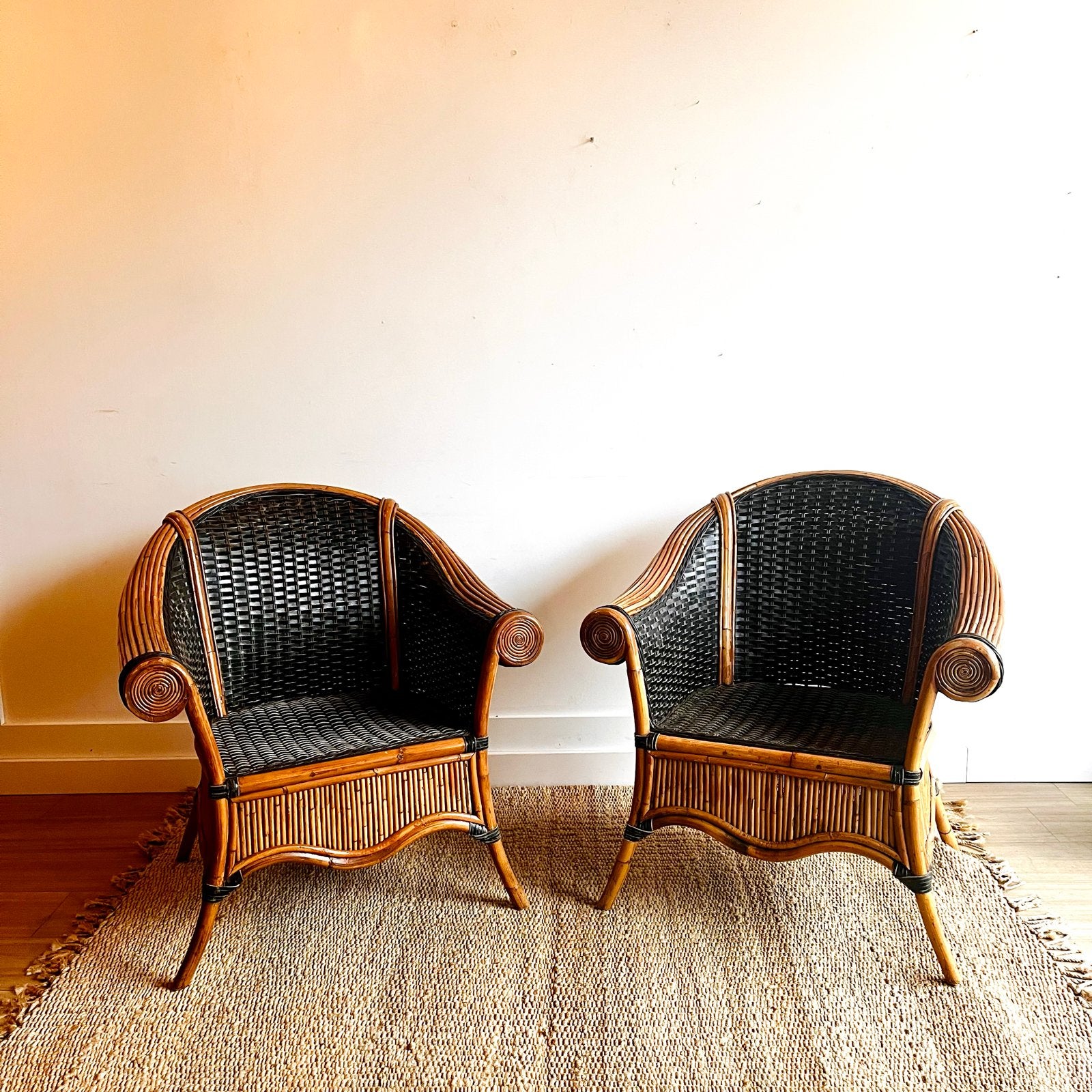 Rotan & Leer fauteuils stoelen Vivai del Sud p/stuk vintage, Ophalen, Gebruikt, Vintage, 50 tot 75 cm