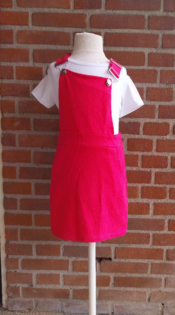 Fuchsia Roze Salopettejurk & wit T-shirt maat 146-152 NIEUW, SO, Meisje, Nieuw, Jurk of Rok