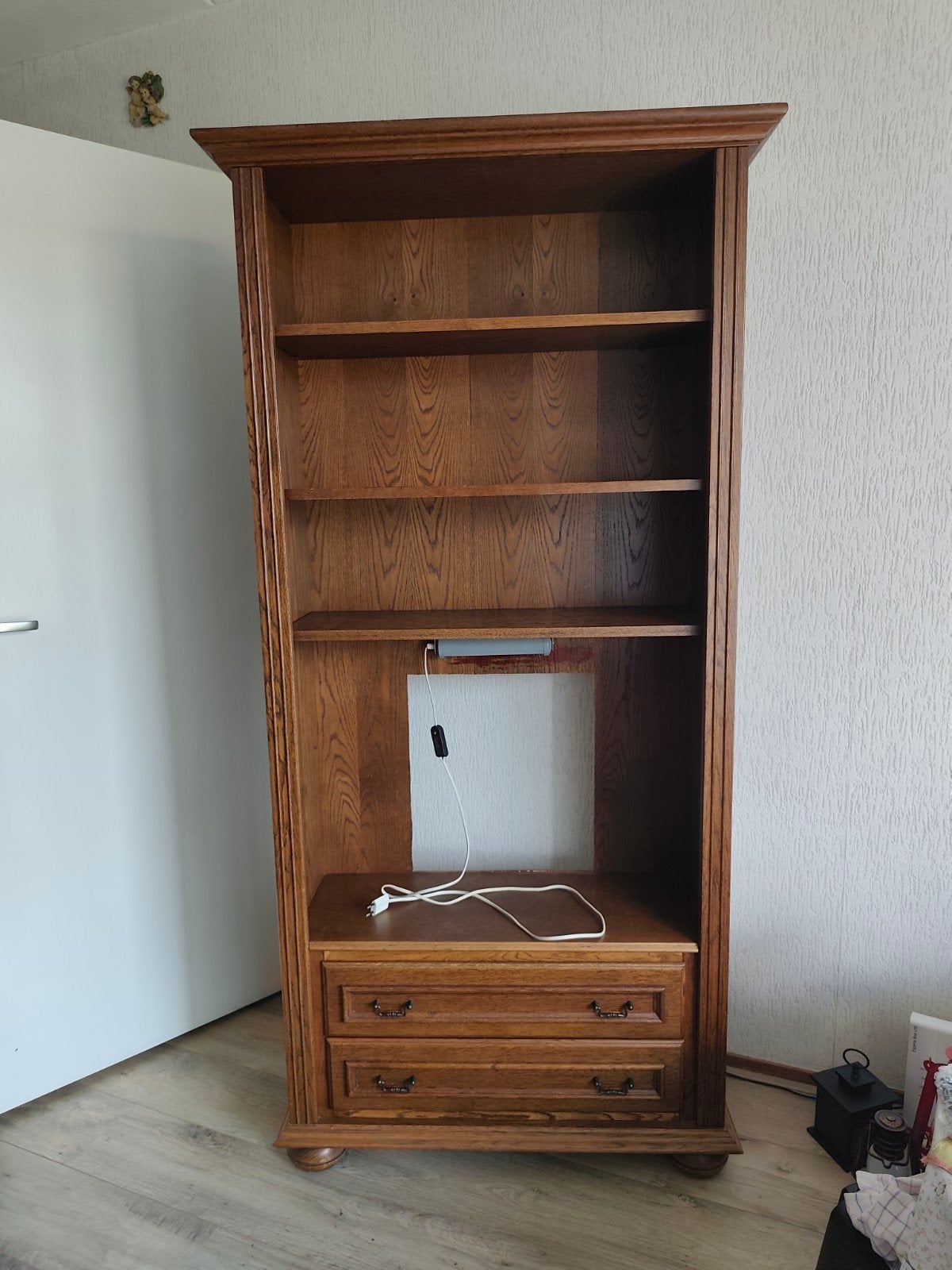 Eikenhouten Boekenkast met Lades en Planken, Ophalen, Met plank(en), Gebruikt, 200 cm of meer
