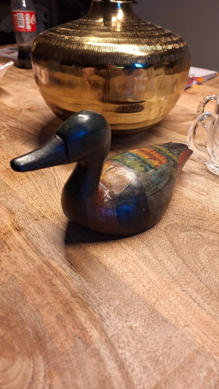 Decoratieve houten eend - Handgeschilderd, Ophalen of Verzenden