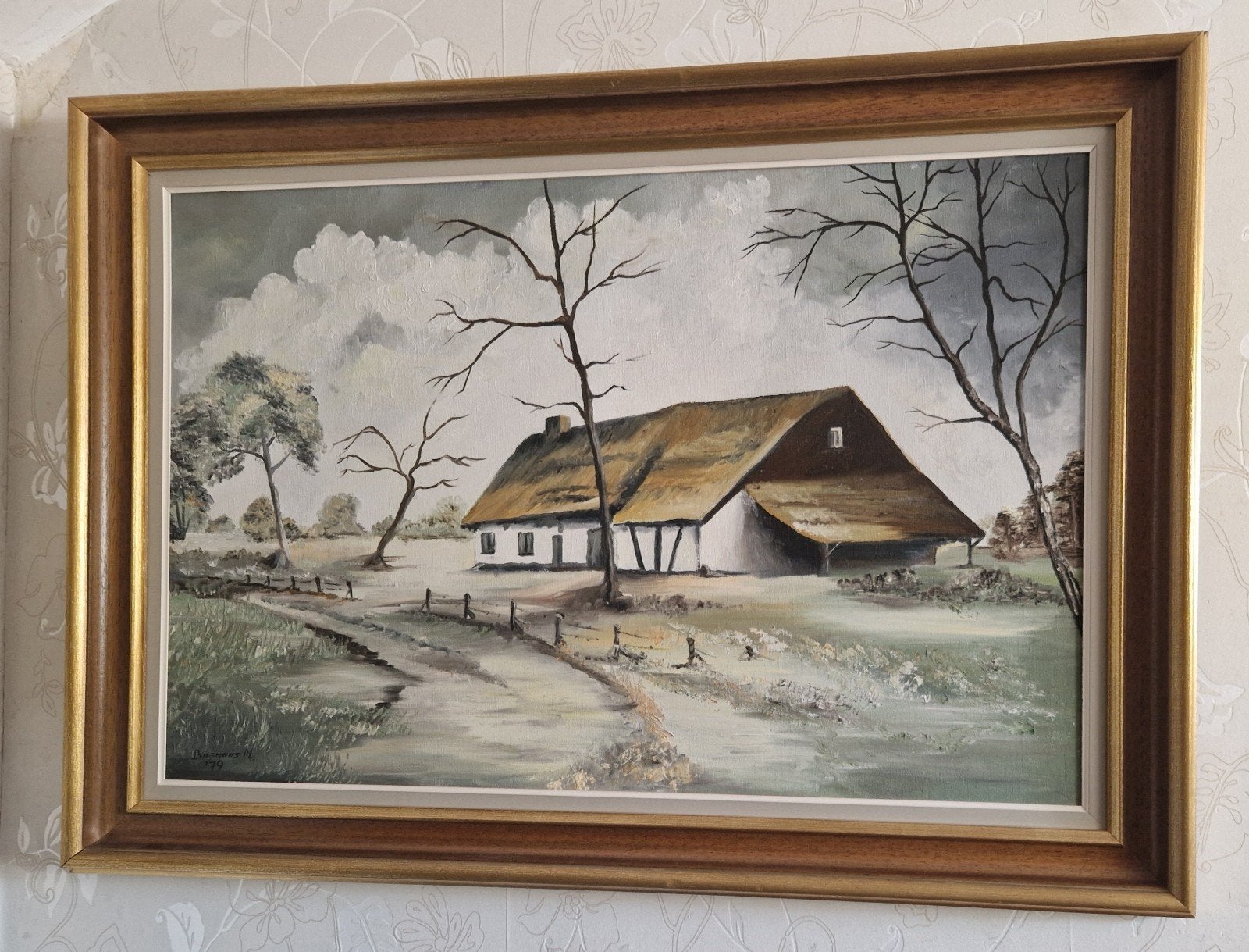 Schilderij Biesmans '79 - Boerderij met rieten dak, Ophalen