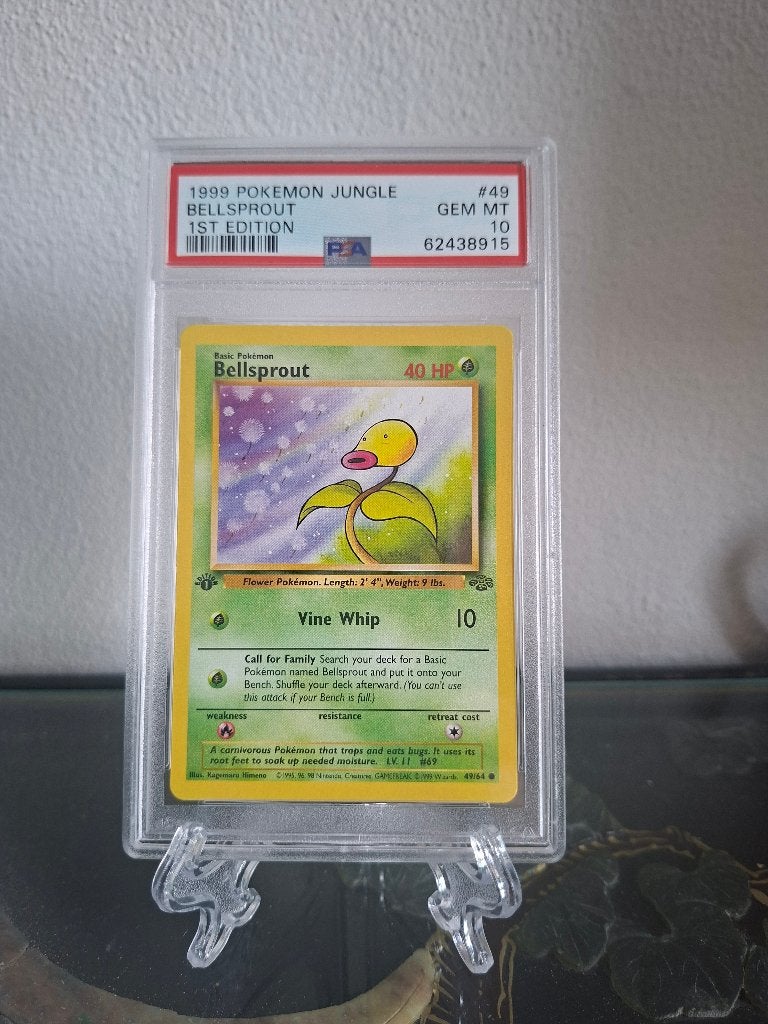 Pokemon - 1999 - Jungle - 1st Edition - Bellsprout - PSA 10, Ophalen of Verzenden, Zo goed als nieuw, Losse kaart