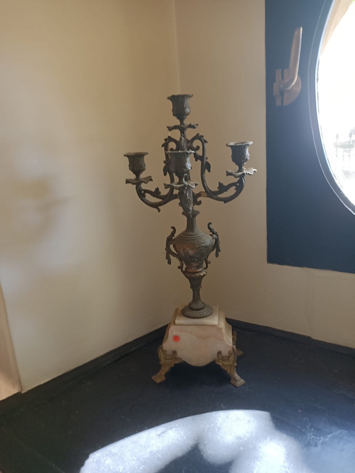 Antieke Franse bronzen kandelaar, 3-armig, H 55 cm, Ophalen, Koper of Brons