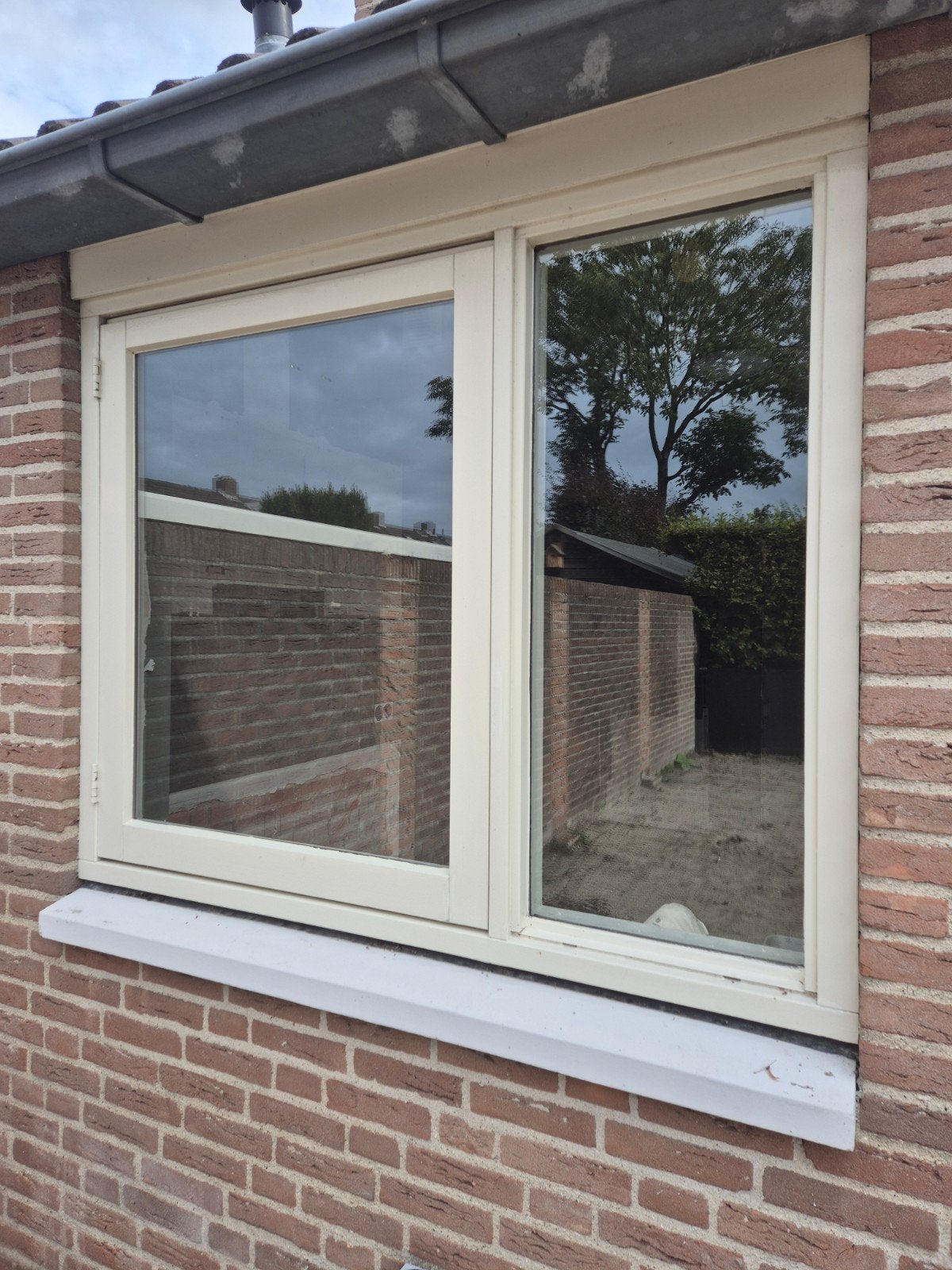 Hardhouten kozijn met dubbel glas en draairaam, Ophalen, Gevelraam of Ruit, Gebruikt, 120 tot 160 cm