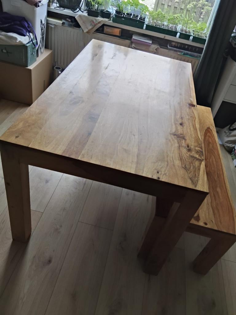 Eetkamertafel tafel + 2 stoelen en bank degelijke kwaliteit., Ophalen of Verzenden, Gebruikt, Rechthoekig, 50 tot 100 cm