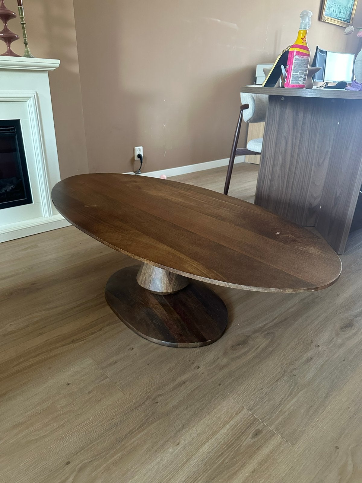 Houten salontafel ovaal - demonteerbaar blad, Ophalen, Gebruikt, 100 tot 150 cm, 50 tot 100 cm