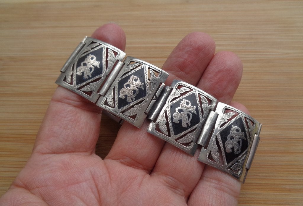 zilveren niello SIAM paneel armband [325], Verzenden, Zo goed als nieuw, Zilver, Zilver