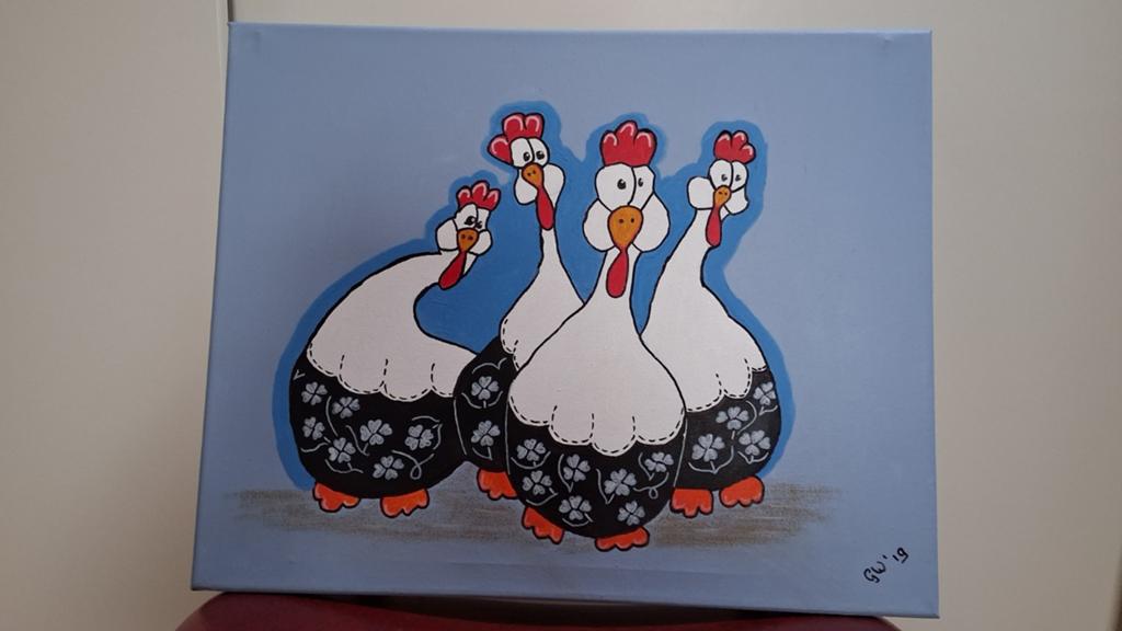 Leuke kippen schilderij op canvas, Ophalen of Verzenden