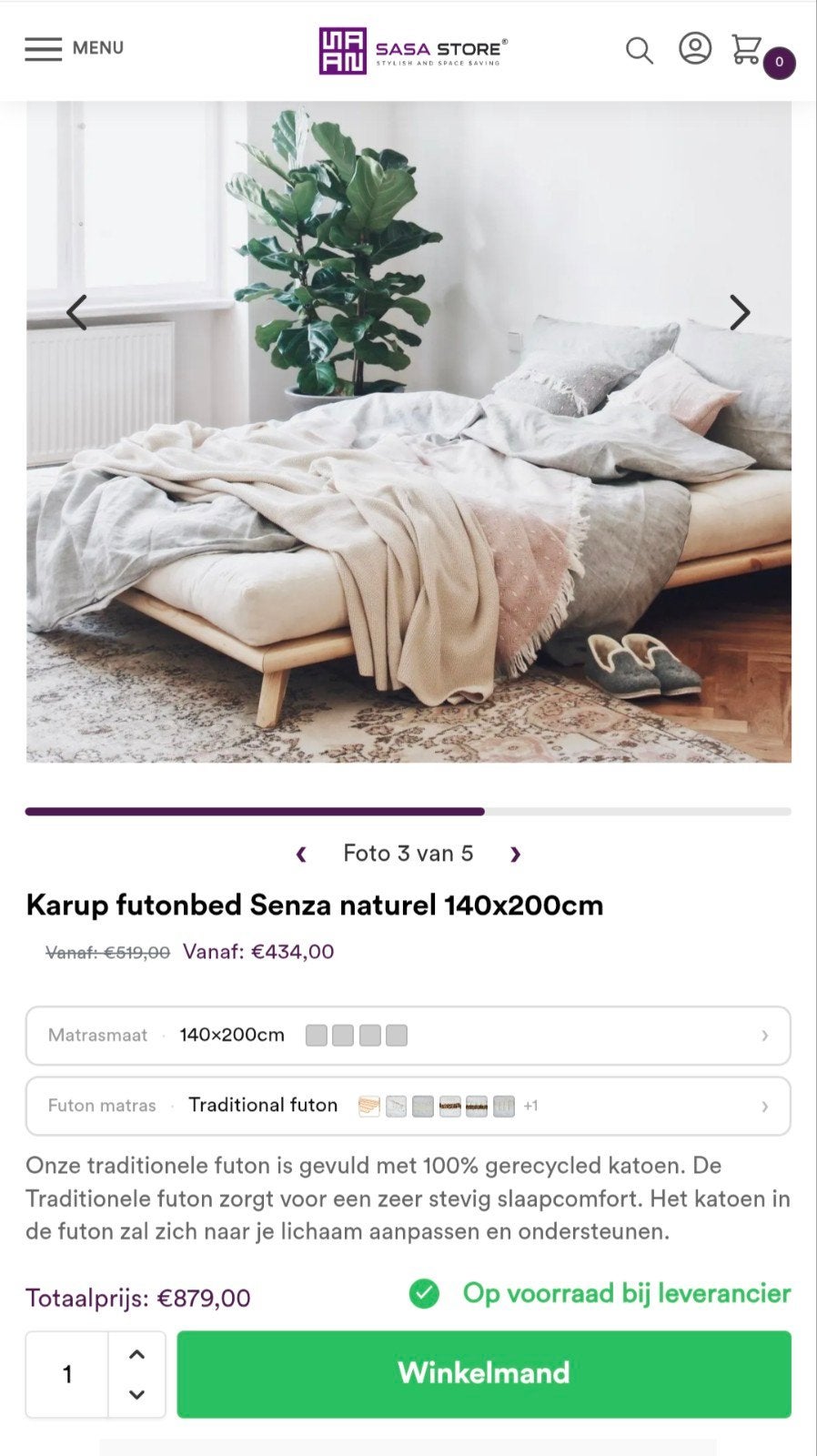 Karup Futon Bed Senza Naturel 140x200cm - Zeer goede staat, Huis en Inrichting, Slaapkamer | Bedden, Tweepersoons, Zo goed als nieuw