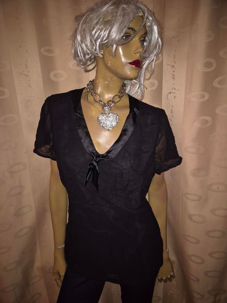 Zwarte elegante blouse met korte mouwen jackpot maat 42, Zwart, Maat 42/44 (L), Jackpot, Ophalen of Verzenden
