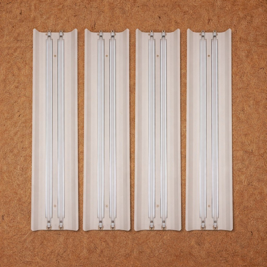 4x Vintage Metalen TL Armatuur + Lampen (Dubbel), Gebruikt, ., ., Overige merken