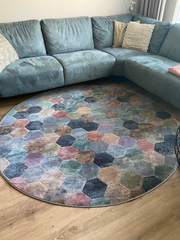 Rond design vloerkleed met kleurrijk patroon, Huis en Inrichting, Stoffering | Tapijten en Kleden, Groen, 150 tot 200 cm, Rond