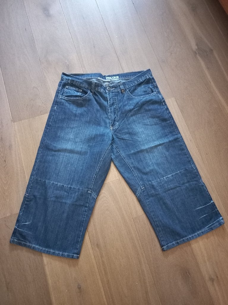 Unlocked jeans 34 driekwart als nieuw, Kleding | Heren, Ophalen of Verzenden, Zo goed als nieuw, Blauw, W33 - W34 (confectie 48/50)
