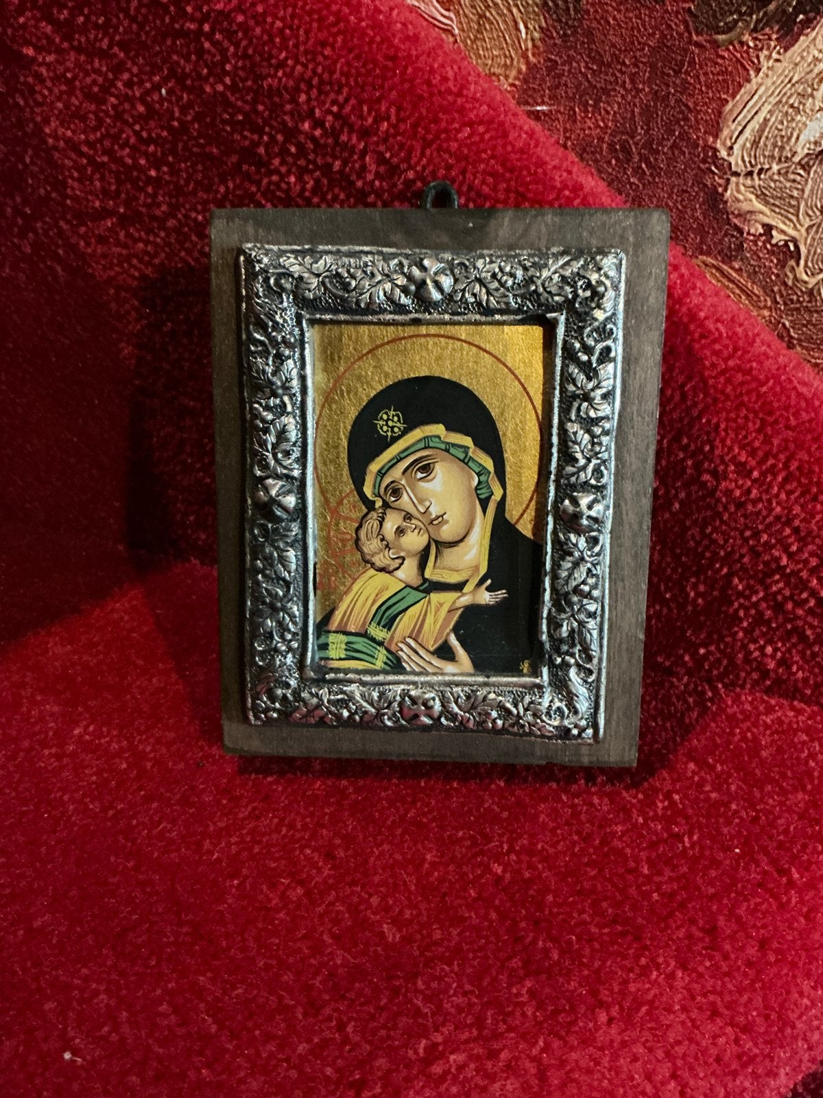 Oude Icoon Maria met Jezus ❤️ certificaat lakstempel, Ophalen of Verzenden