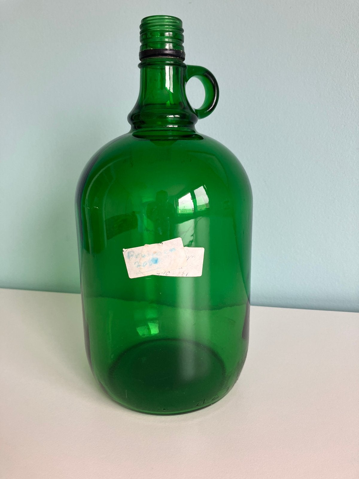 Vintage Groene Glazen Gistfles met Oor (Kleine Dame Jeanne), Ophalen of Verzenden
