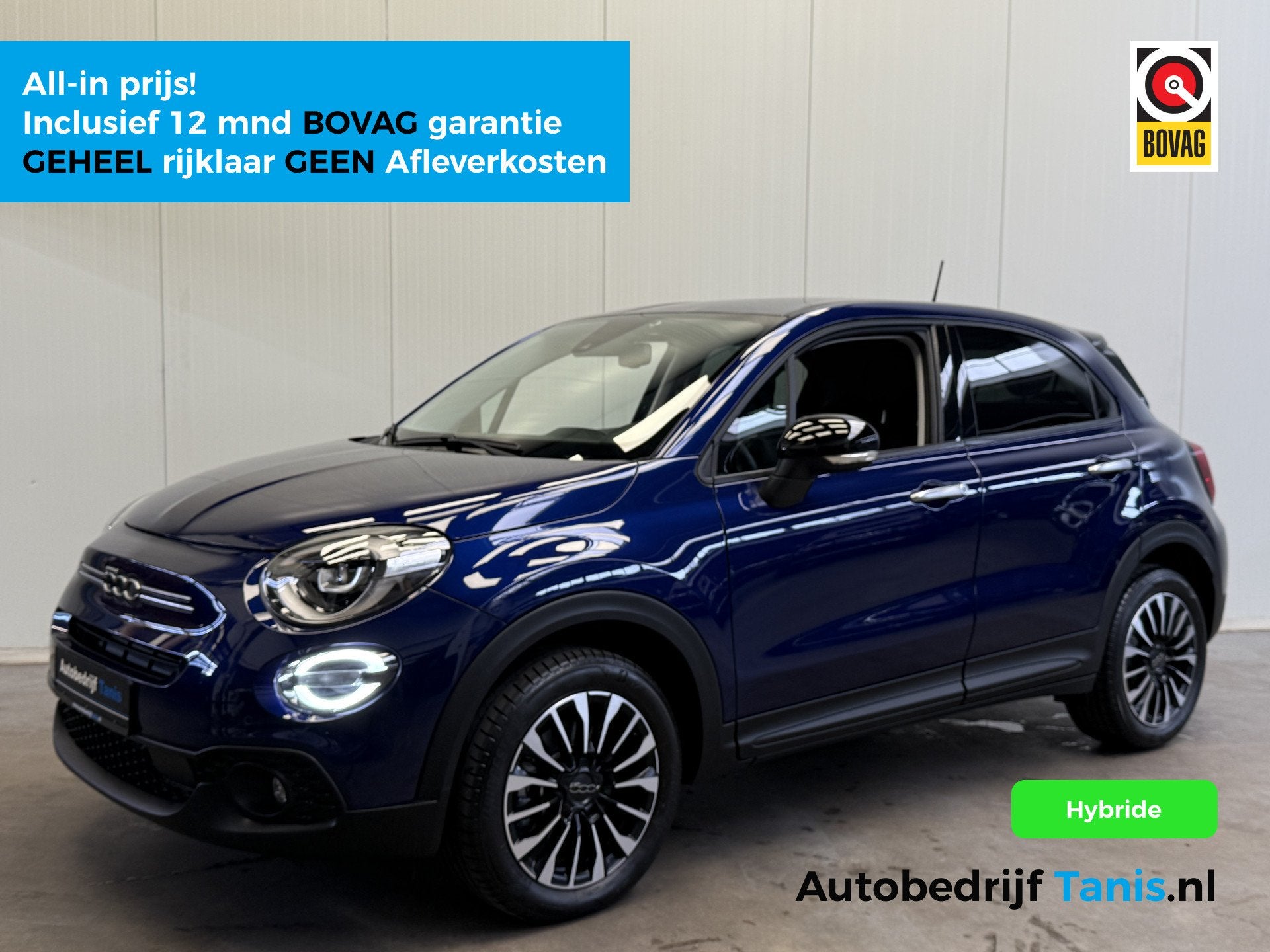 Fiat 500X 1.5 Hybrid 130 PK AIRCO/ECC-NAVI by CARPLAY-CRUISE, Auto's, Gebruikt, 4 cilinders, Blauw, 500X
