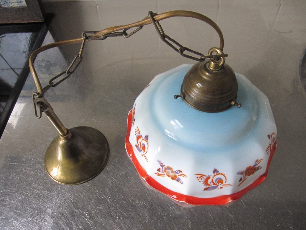 Prachtige opaline hanglamp, fris oranje/paars/turquoise, Ophalen of Verzenden