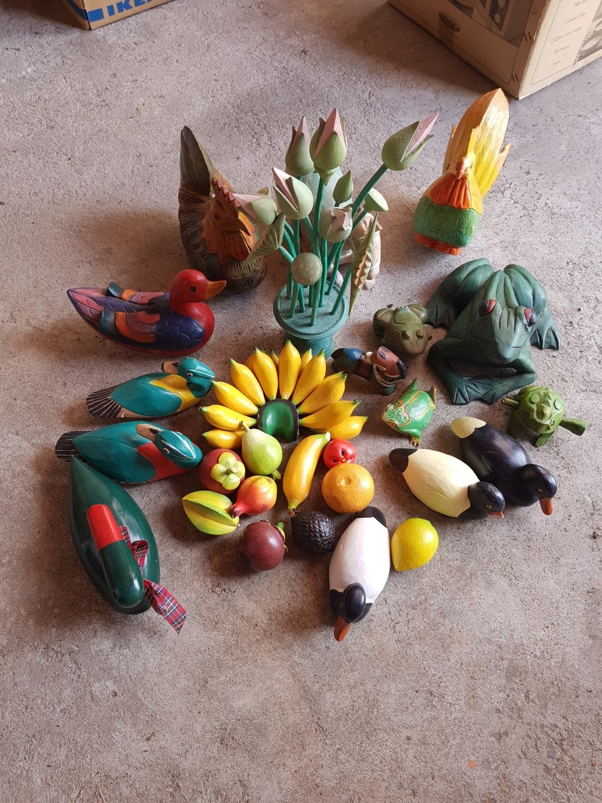 Diverse houten beelden: dieren en fruit, Verzamelen, Ophalen of Verzenden, Gebruikt, Dier