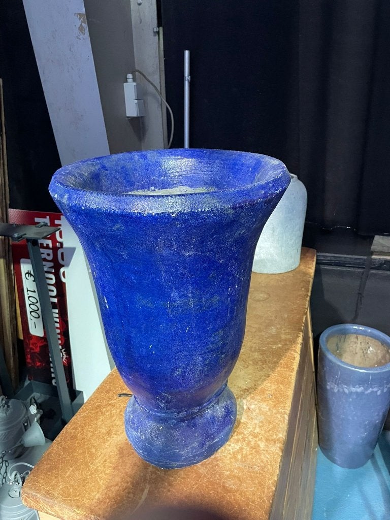 Grote blauwe sierpot / bloempot 2 stuks, Tuin en Terras, Bloempotten, Rond, Tuin, Aardewerk, 40 tot 70 cm