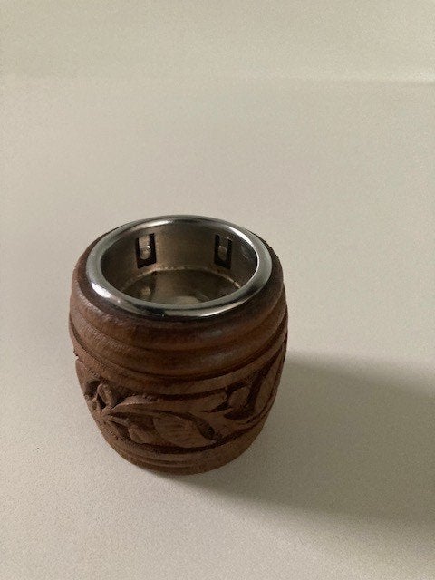 teak handgestoken waxinelichthouder INDIA, Bruin, Ophalen of Verzenden, Zo goed als nieuw, Hout