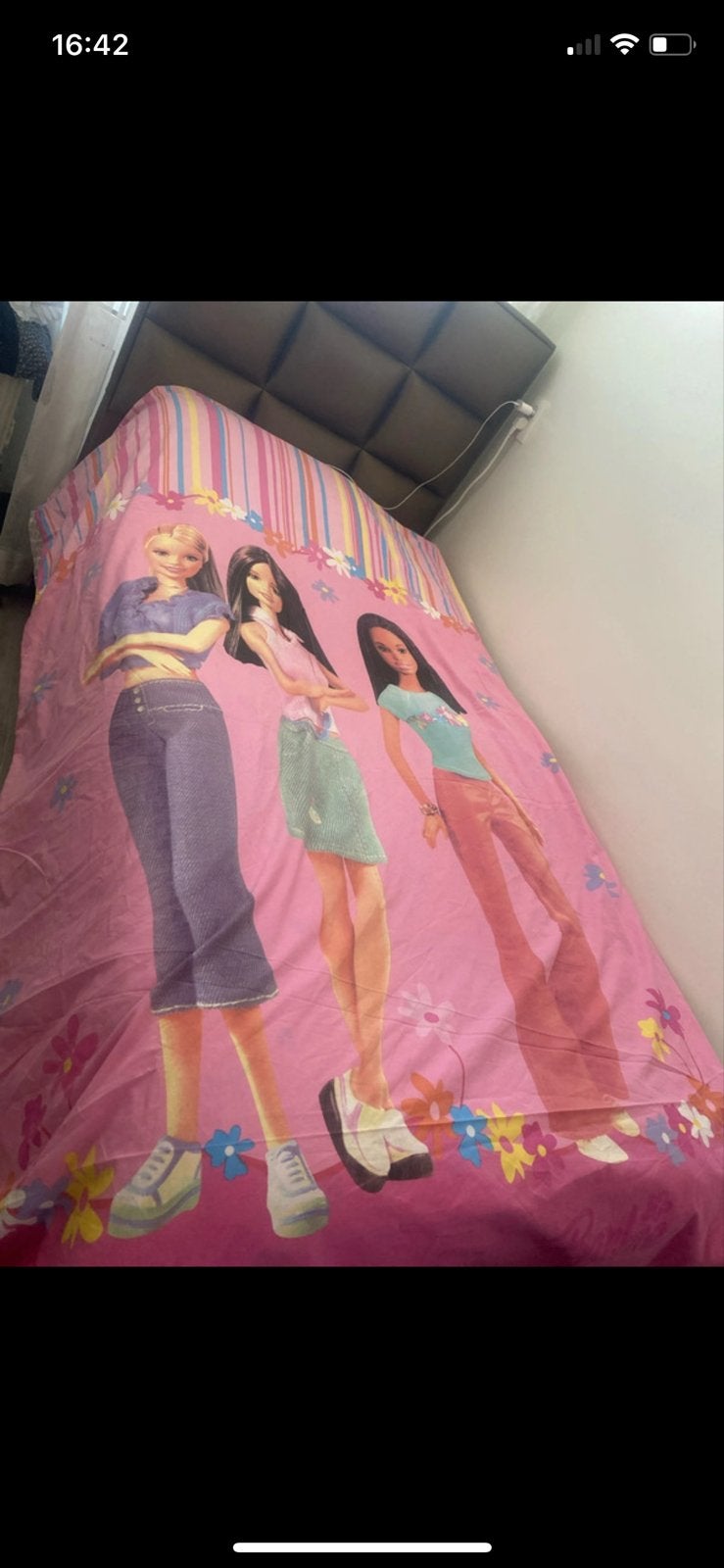 Barbie Dekbedovertrek Roze met Bloemen en Poppen, Gebruikt, Overige merken, Meisje, Ophalen of Verzenden