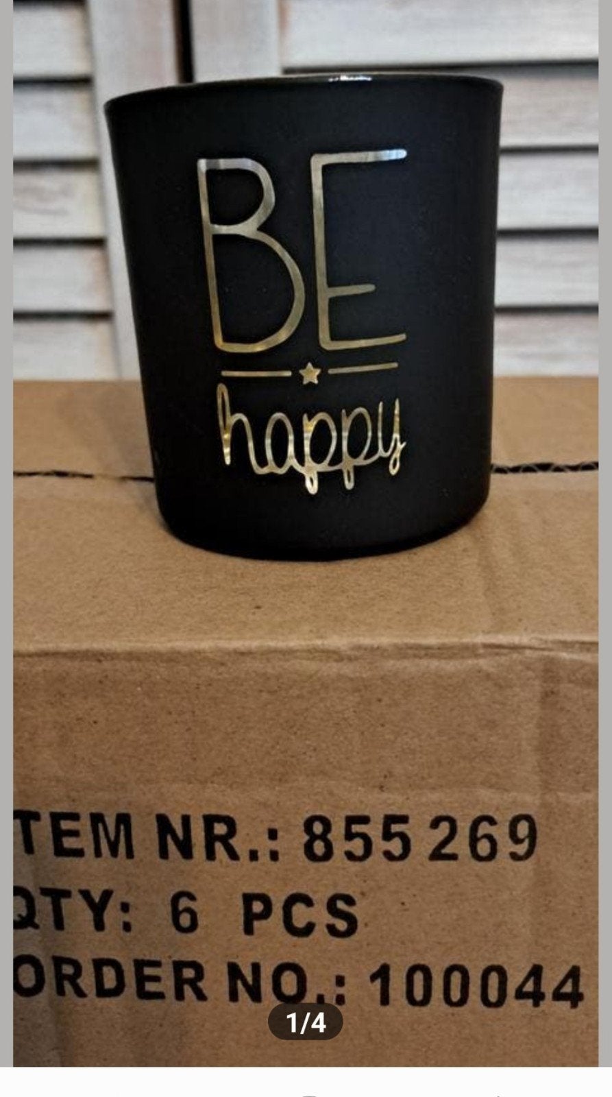 Partij van 76 stuks Zwarte waxinelicht houder Be Happy, Ophalen, Waxinelichthouder, Nieuw, Glas