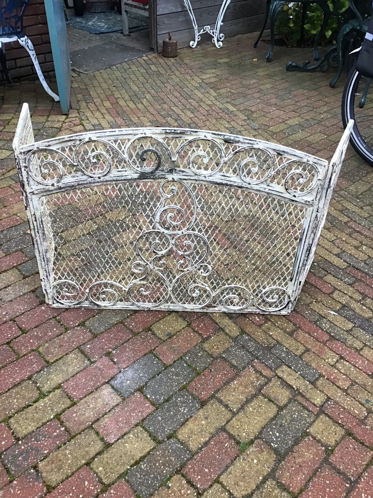 Antiek wit smeedijzeren haardscherm - Vintage, Ophalen, Vintage, Gebruikt, Metaal