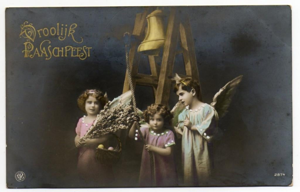 Vroolijk Paaschfeest (5) luidklok kinderen engel, Ophalen, 1920 tot 1940, Ongelopen, Feest(dag)