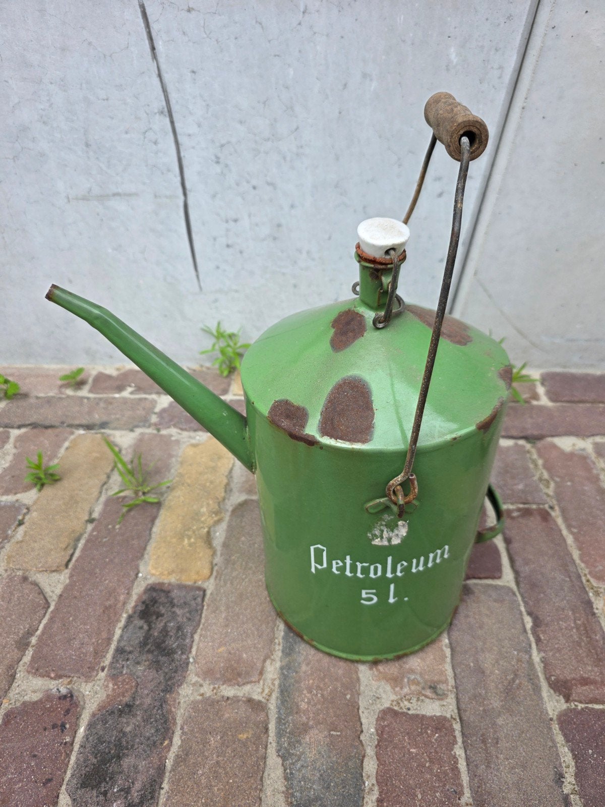 Ouderwetse Petroleumkan - Vintage Groen Emaille 5 Liter, Antiek en Kunst, Antiek | Emaille, Ophalen