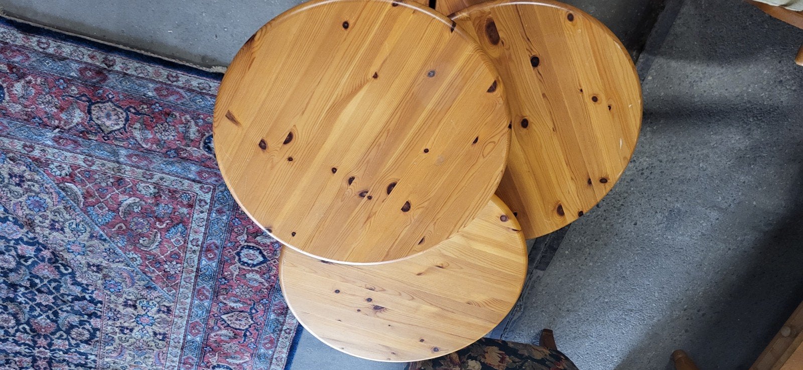 Grenen houten salontafel set - 3 losse ronde tafels, Ophalen of Verzenden, Gebruikt, Rond, Grenenhout